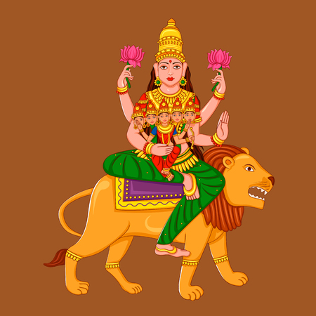 Vector design of statue of Indian Goddess Skanda Mata sculpture one of avatar from Navadurga engraved on stoneのイラスト素材