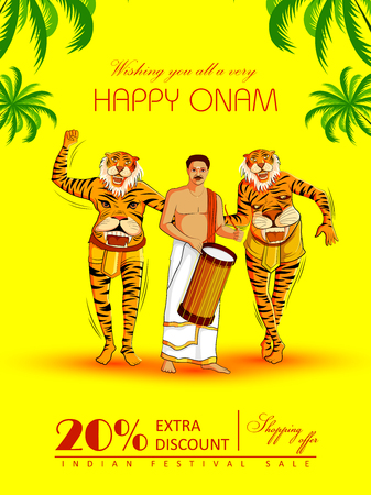 Happy Onam Big Shopping Sale Advertisement background for Festival of South India Keralaのイラスト素材