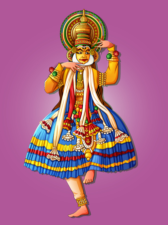 Man performing Kathakali classical dance of Kerala, Indiaのイラスト素材