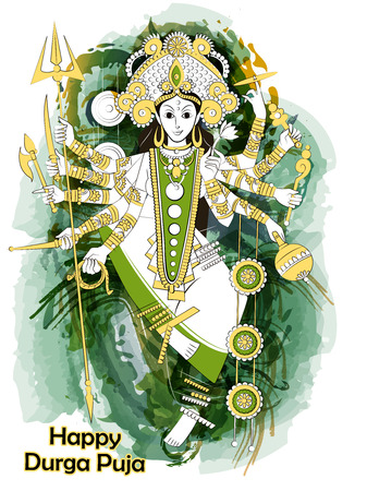 Indian Goddess Durga sculpture for Durga Puja holiday festival of India in Dussehra Vijayadashami Navratriのイラスト素材