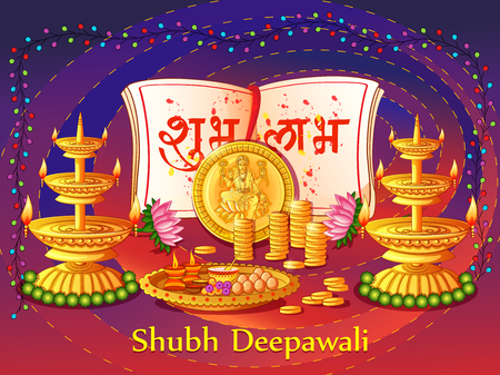 Happy Diwali India festival greeting background in Indian art styleのイラスト素材