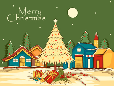 Merry Christmas festival celebration background with pine treeのイラスト素材