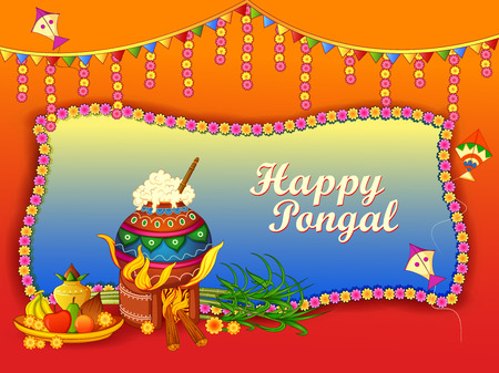 Happy Pongal religious traditional festival of Tamil Nadu India celebration backgroundのイラスト素材