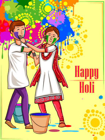 Vector design of Indian people celebrating color festival of India Holiのイラスト素材