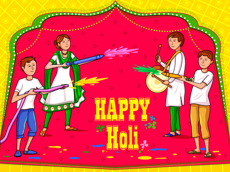 Vector design of Indian people celebrating color festival of India Holiのイラスト素材
