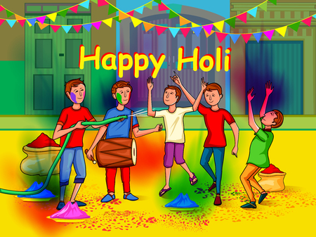Vector design of Indian people celebrating color festival of India Holiのイラスト素材