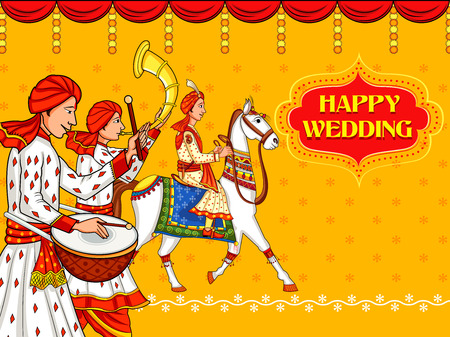 Indian man on horse in wedding ceremony of India Baraatiのイラスト素材