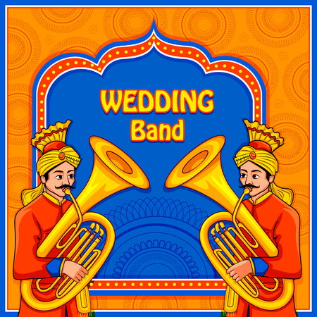musical band performing in barati on Indian wedding occasionのイラスト素材