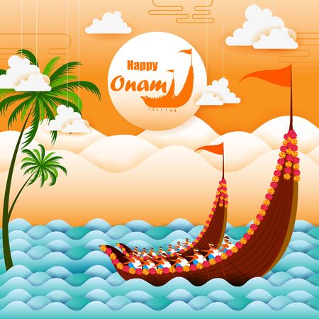 vector illustration of Happy Onam Festival background of Keralaのイラスト素材