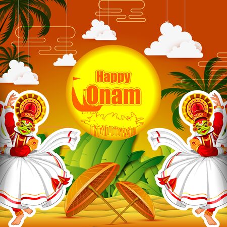 vector illustration of Happy Onam Festival background of Keralaのイラスト素材