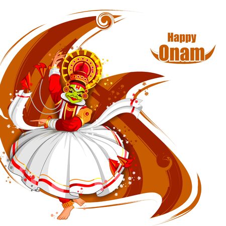 vector illustration of Happy Onam Festival background of Kerala with Kathakali dancerのイラスト素材