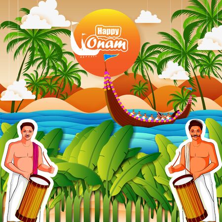 vector illustration of Happy Onam background for Festival of South India Keralaのイラスト素材