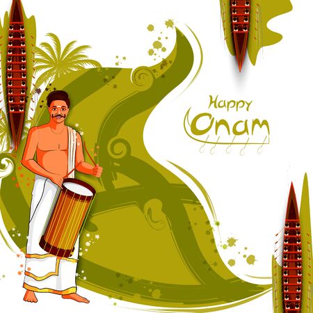 vector illustration of Happy Onam background for Festival of South India Keralaのイラスト素材