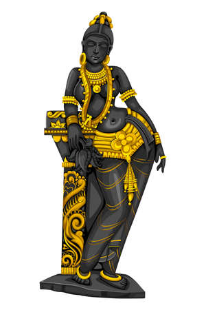 Vintage statue of Indian female sculpture engraved on stoneのイラスト素材