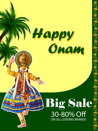 Happy Onam festival background of Kerala South India in Indian art styleのイラスト素材