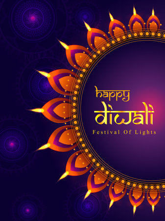 Happy Diwali traditional light festival of India holiday greeting background with colorful diyaのイラスト素材