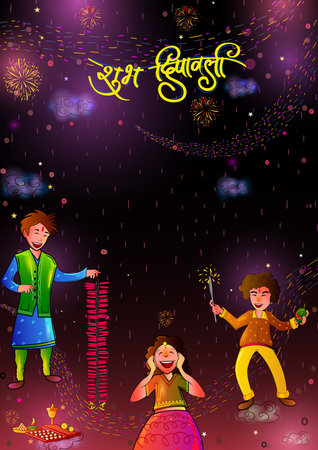 Happy Diwali traditional light festival of India holiday greeting background with colorful diyaのイラスト素材