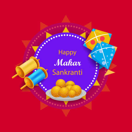Happy Makar Sankranti religious traditional festival of India celebration backgroundのイラスト素材