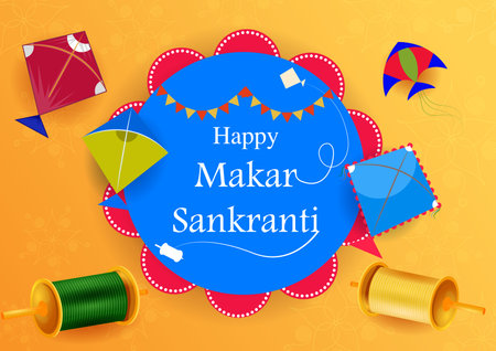 Happy Makar Sankranti religious traditional festival of India celebration backgroundのイラスト素材