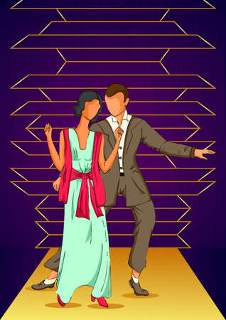 Retro age people enjoying and dancing in partyat club night lifestyleのイラスト素材