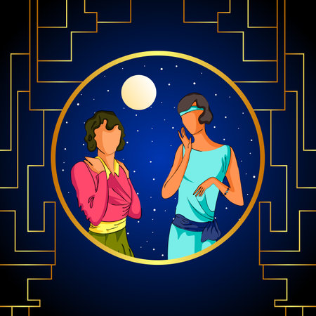 Retro age people enjoying and dancing in partyat club night lifestyleのイラスト素材