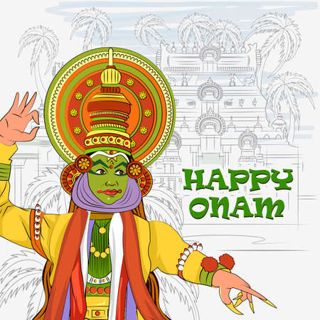 Happy Onam festival background of Kerala South India in Indian art styleのイラスト素材