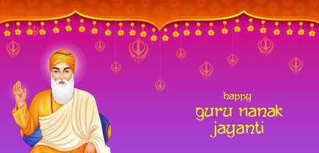 Punjabi festival Guru Nanak Jayanti celebrating birthday of tenth guru and founder of Sikhism, Baba Nanakのイラスト素材