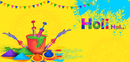 Vector design of greetings and banner template background for Festival of Colors, Happy Holi celebrated in Indiaのイラスト素材