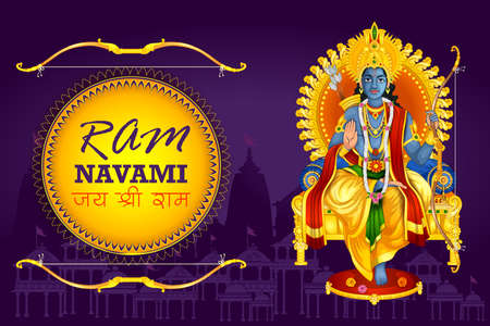 Lord Rama for India festival Happy Ram Navami background with Hindi greetings Jai Shree Ram meaning Victory to Lord Ramのイラスト素材