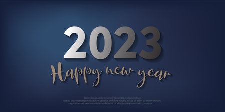 Happy New Year 2023. metal number and text on blue gradient background.のイラスト素材
