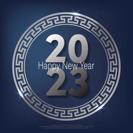 Happy Chinese new year 2023. metal number text with circle frame on blue gradient background.のイラスト素材