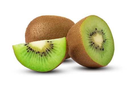 Green kiwi with half, isolated on white background. with clipping pathの写真素材