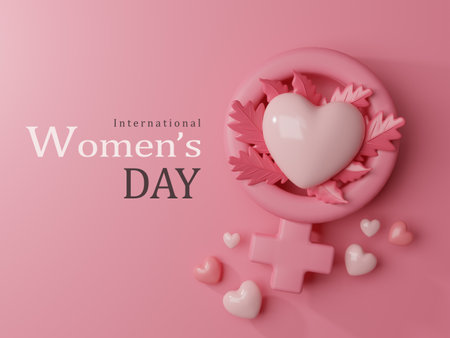 3d Rendering. Women's day design. Womens day greeting text with flowers background for woman international celebration.の写真素材