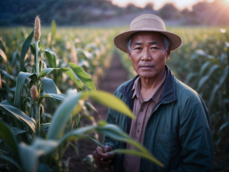 Asian senior farmer working in the agricultural...の素材
