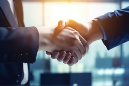 Business people shaking hands, finishing up a meeting. Generative AIの素材