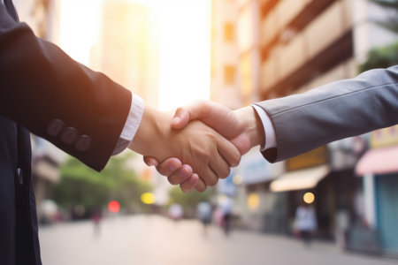 Business people shaking hands, finishing up a meeting. Generative AIの素材