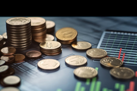 trade and Stacks of coins. Trading cryptocurrency concept. Generative AIの素材