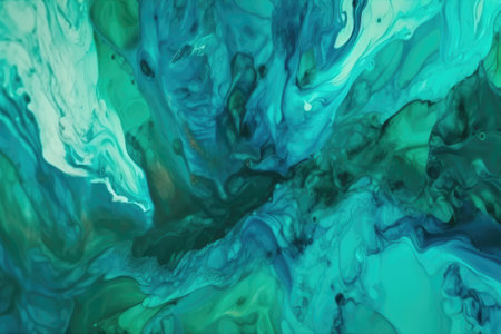 Abstract art teal blue green gradient paint background with liquid fluid grunge texture. Generative AI.の素材