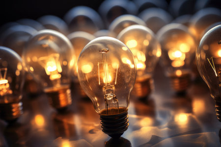 Glowing light bulb on background. Generative AIの素材