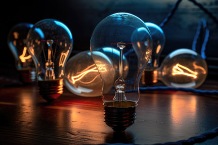 Glowing light bulb on background. Generative AIの素材
