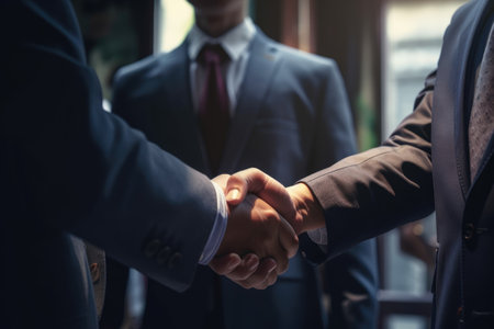 Business people shaking hands, finishing up a meeting. Generative AIの素材