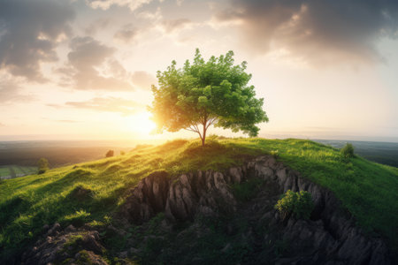 Strong tree on the rock. Generative AIの素材