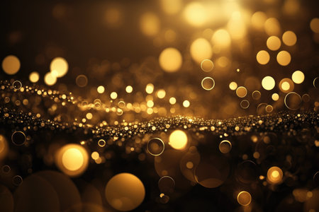 Gold shine lights frozen snow bokeh winter background. Generative AIの素材
