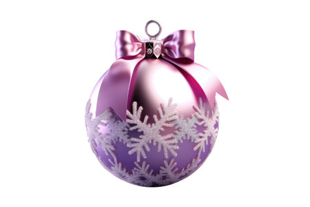 Purple Christmas ball with ribbon and a bow on white background. Generative AIの素材