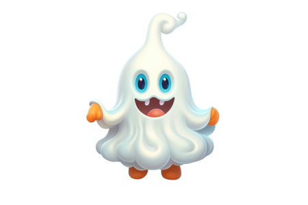 Halloween white Ghost cartoon character on white background. Generative AIの素材