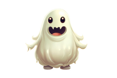 Halloween white Ghost cartoon character on white background. Generative AIの素材