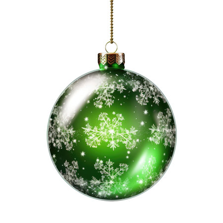 glass green Christmas ball with bow on white background. Generative AIの素材