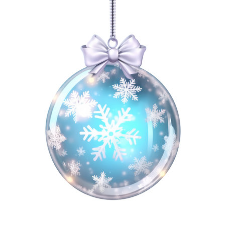 glass Christmas ball with bow on white background. Generative AIの素材