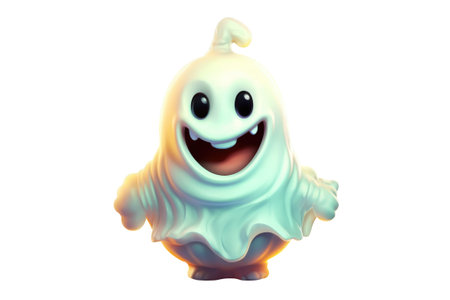 Halloween white Ghost cartoon character on white background. Generative AIの素材