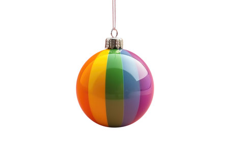rainbow Christmas ball with ribbon and a bow, isolated on background. Generative AIの素材